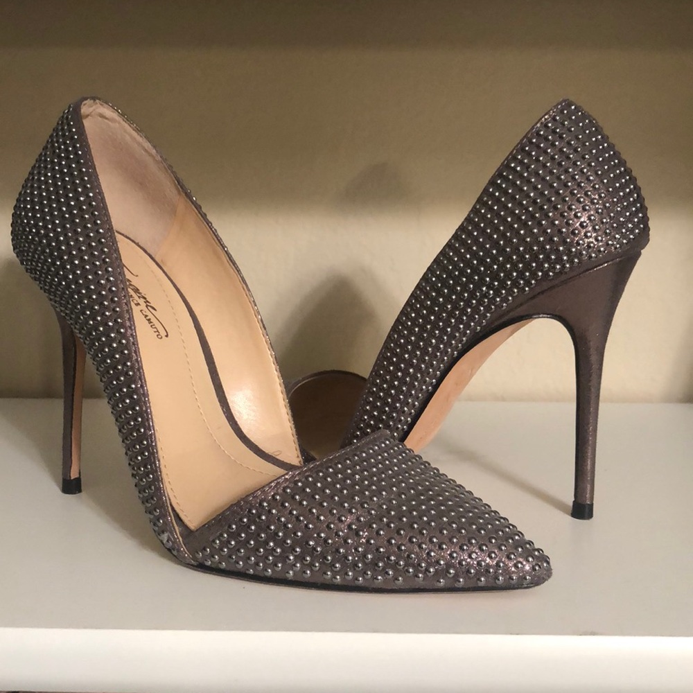Vince Camuto silver studded heels.